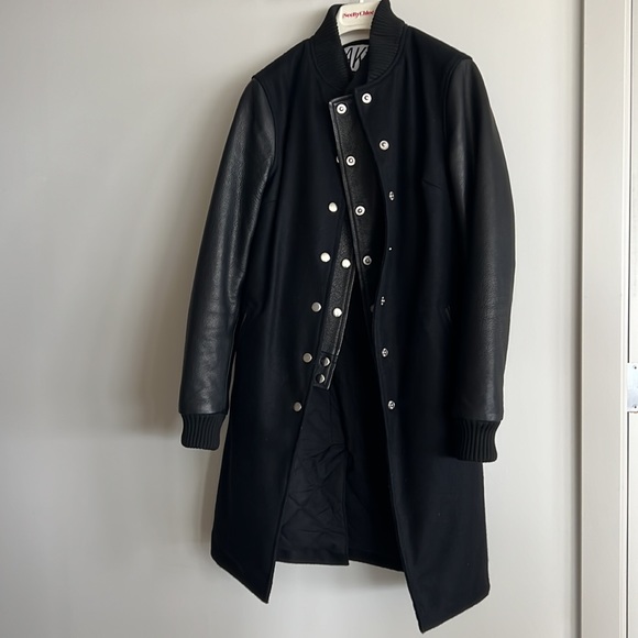 OAK Leather Sleeve Varsity Long Coat - Picture 7 of 14